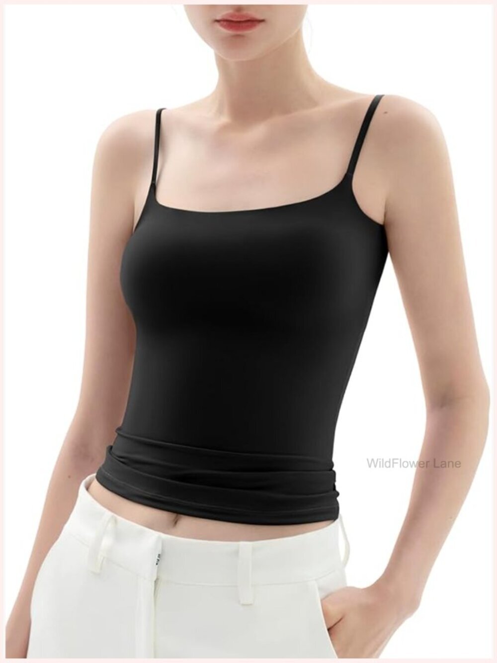 Square Neck Tank Top Adjustable Spaghetti Straps Sleeveless Basic Top